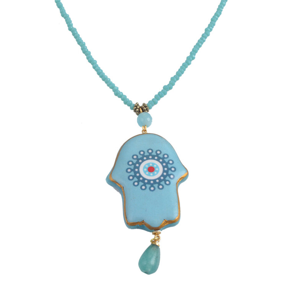 BiggDesign Evil Eye Hamsa Red Necklace, Special Design, Traditional Evil Eye Necklace, Ceramic, Adjustable String