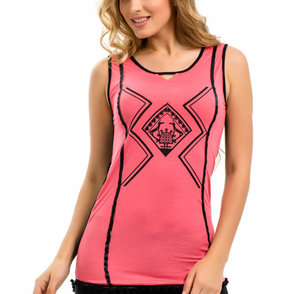 Biggdesign Anatolian Civilizations Small Size Strappy Blouse, Strappy Sports Blouse, Deer Pattern, 100% Viscose, Pink