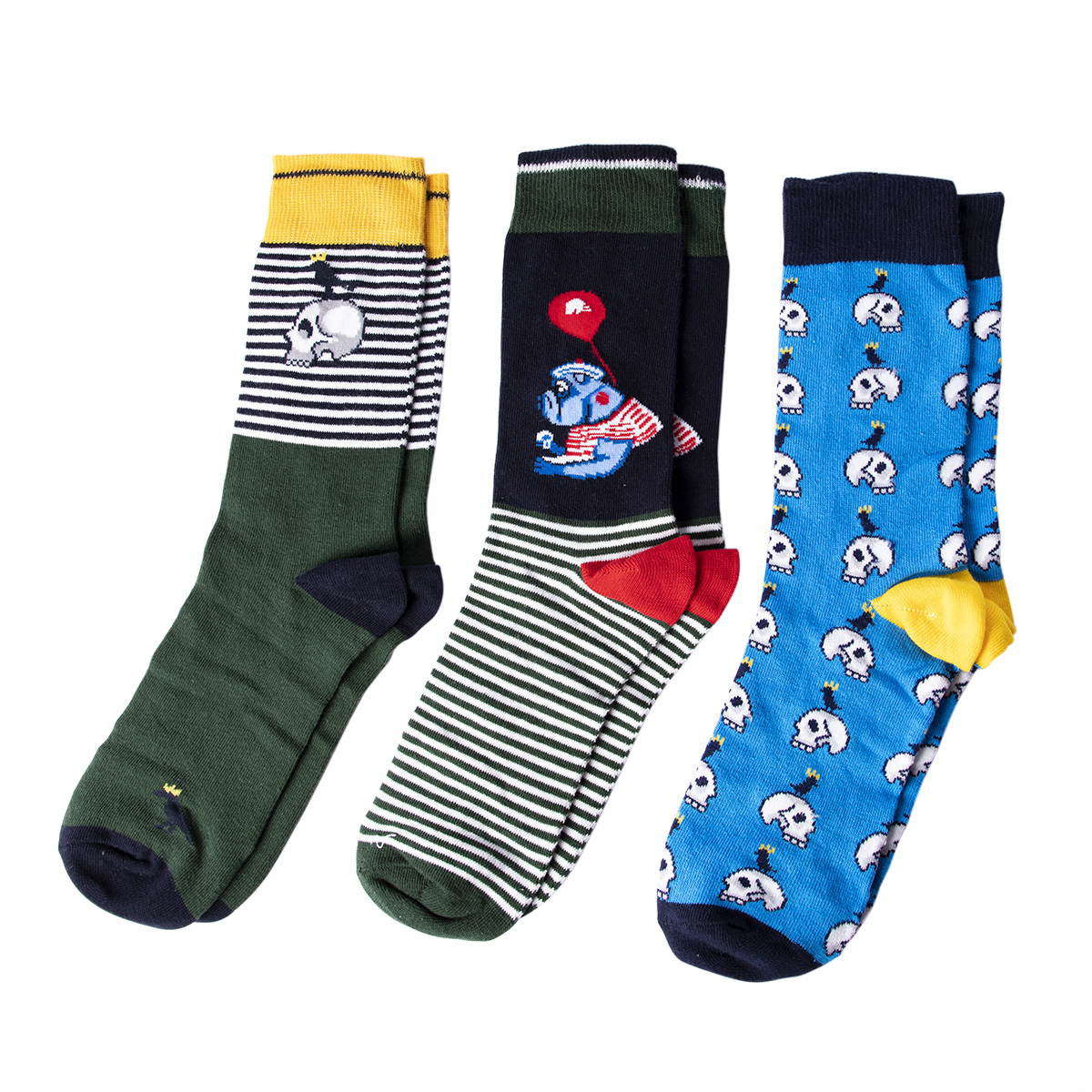 Biggdesign Mens Cotton 3-Pack Patterned Socks,  Ankle High Dress and Casual Socks For Men, Cool Socks, Animal Themed Colorful Design, 3 Different Patterns