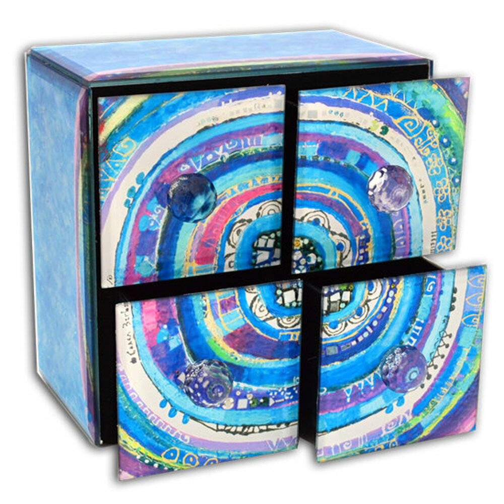 Biggdesign Glass Jewelry Box with 4 Drawers, Design with Evil Eye Bead Motif, Tidy and Convenient, Jewelry Box, Blue
