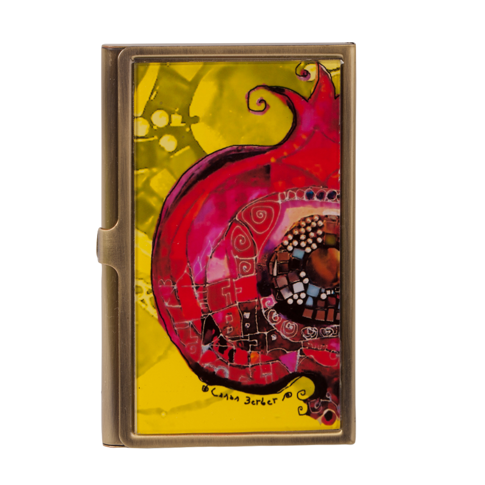Biggdesign Fig Patterned Metal Cover Card Holder,  Colorful Design, Metal Business Card Holder, ID Card Holder