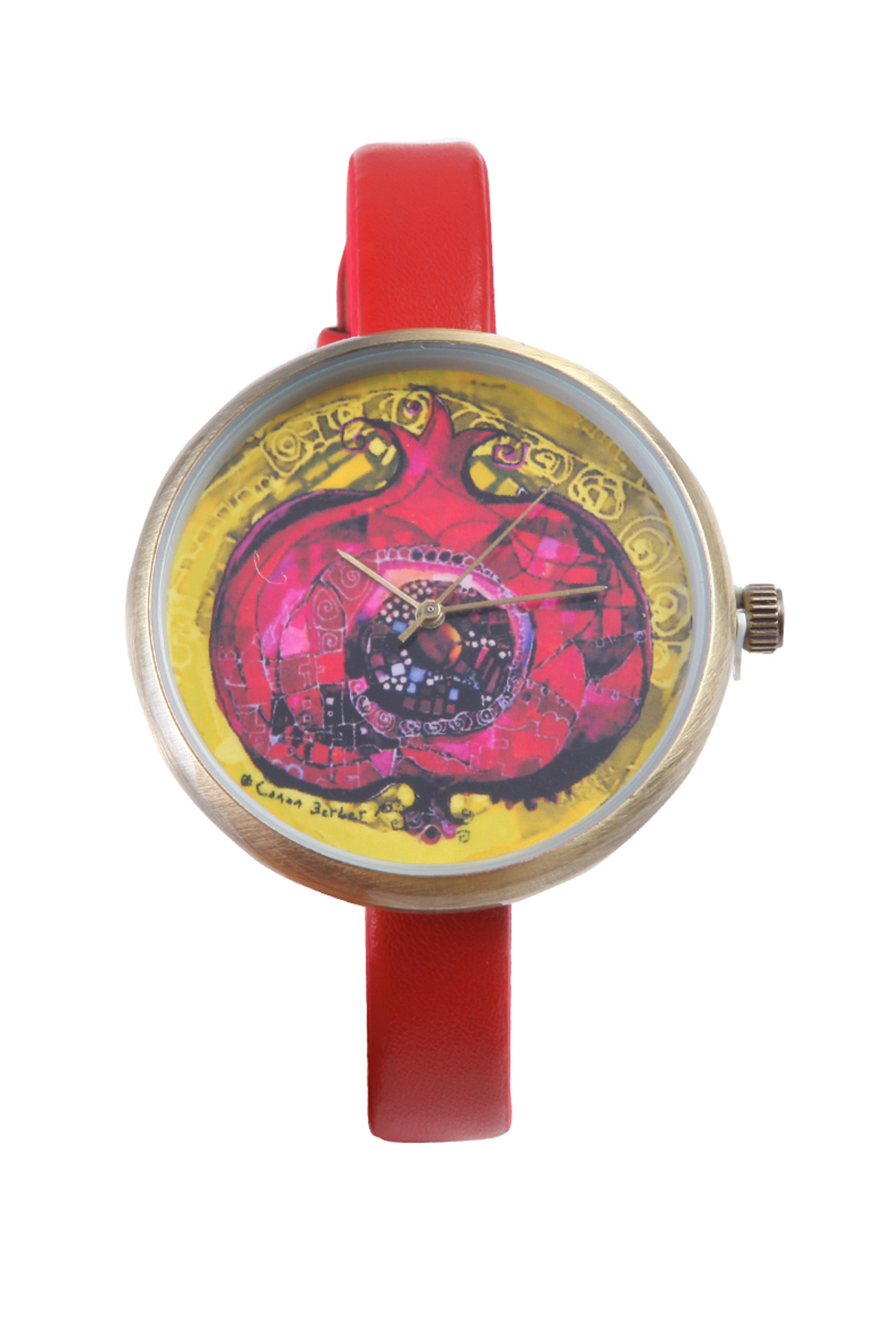 Biggdesign Pomegranate Patterned Wrist Watch, 40 mm Stainless Steel Case Diameter, Women Watch, Red Wrist Watch, Custom Design