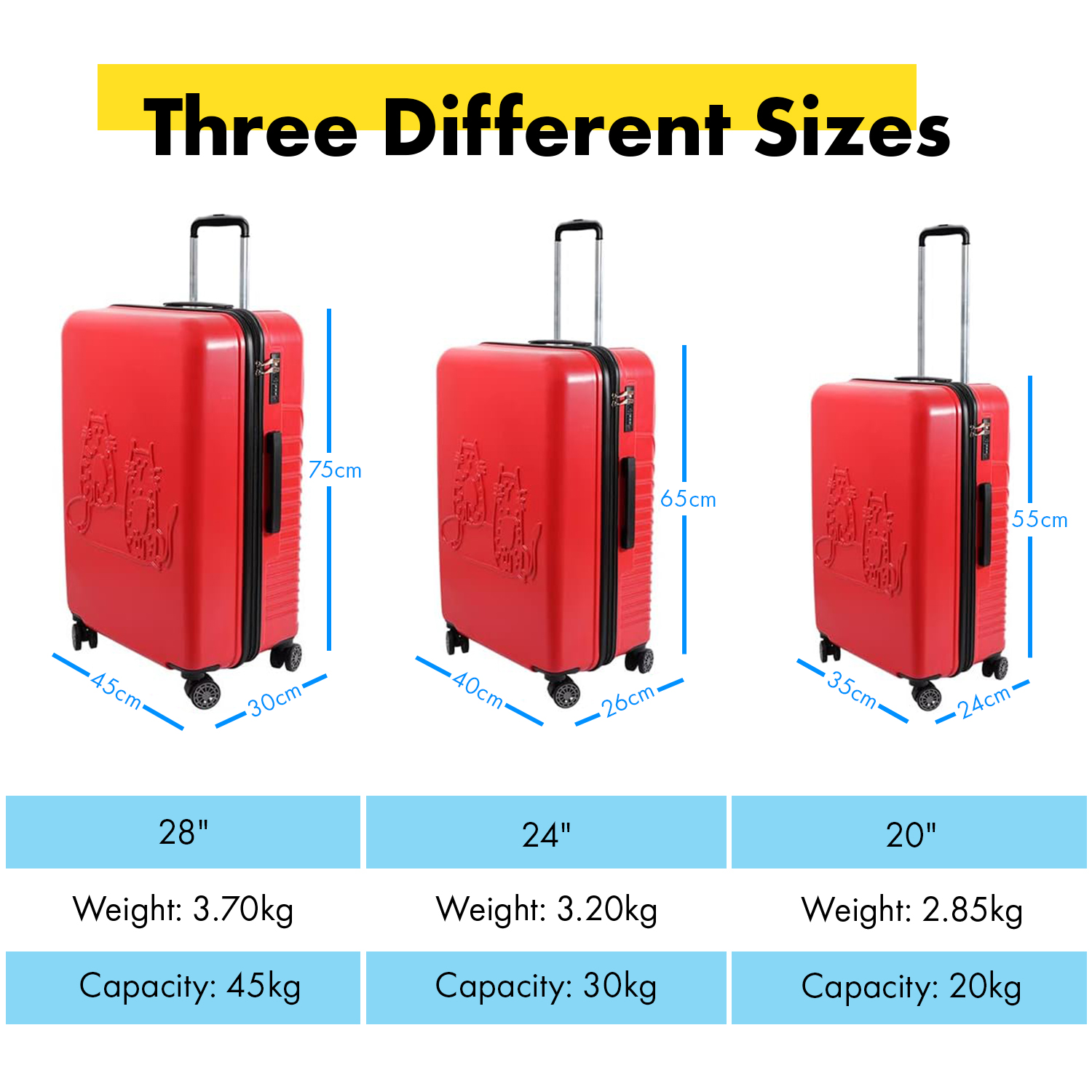 Biggdesign Cats Hard Luggage Sets, 100% ABS Hardshell Luggage with 360&deg; Spinner