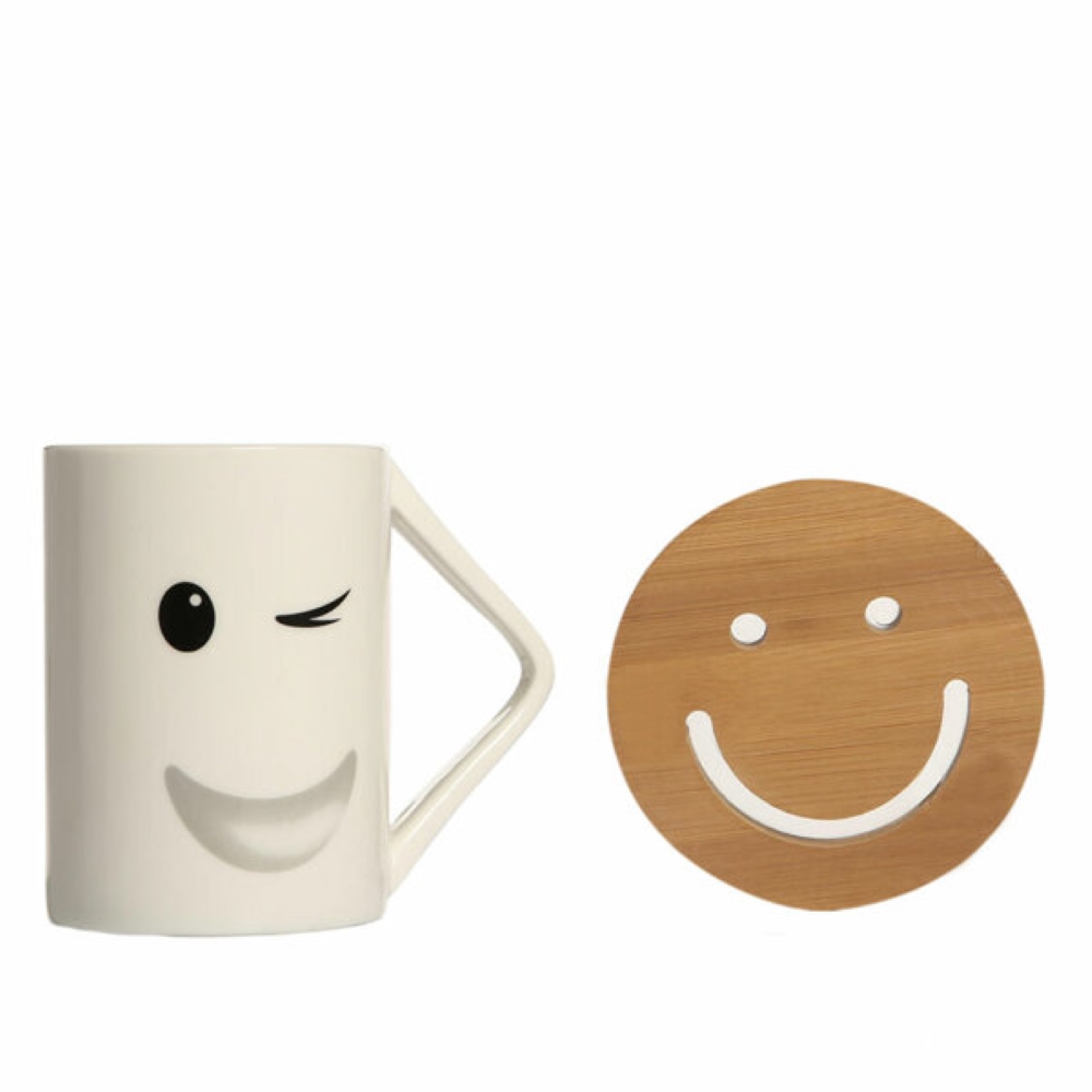 Boomug Smiley Cup Set, Coffee Cup, For Hot and Cold Drinks, Coasters, Cup with Coasters