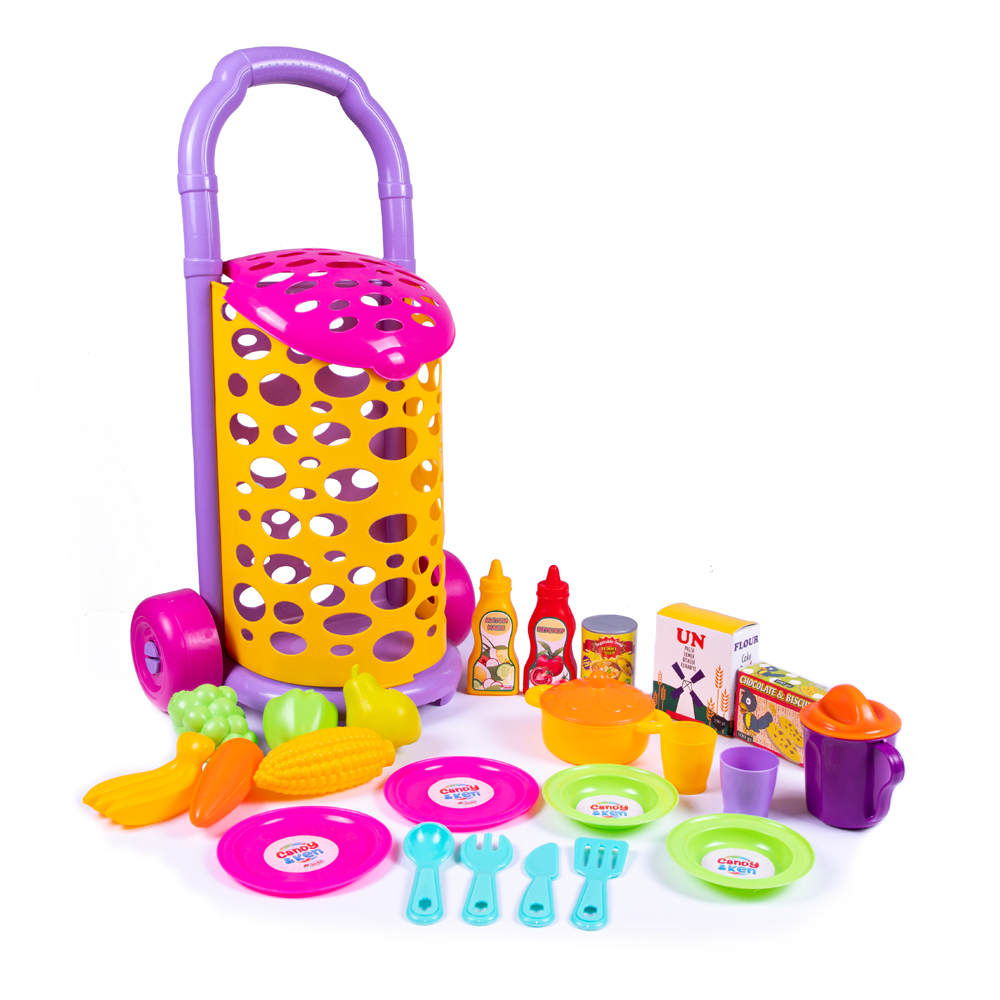 Dede Toy Trolley Food Set,Toy Play Food, Pretend Play Toys For 3+ Year Olds, 22 Pieces Plastic Food, Educational Toy Play For Kids, Childrens