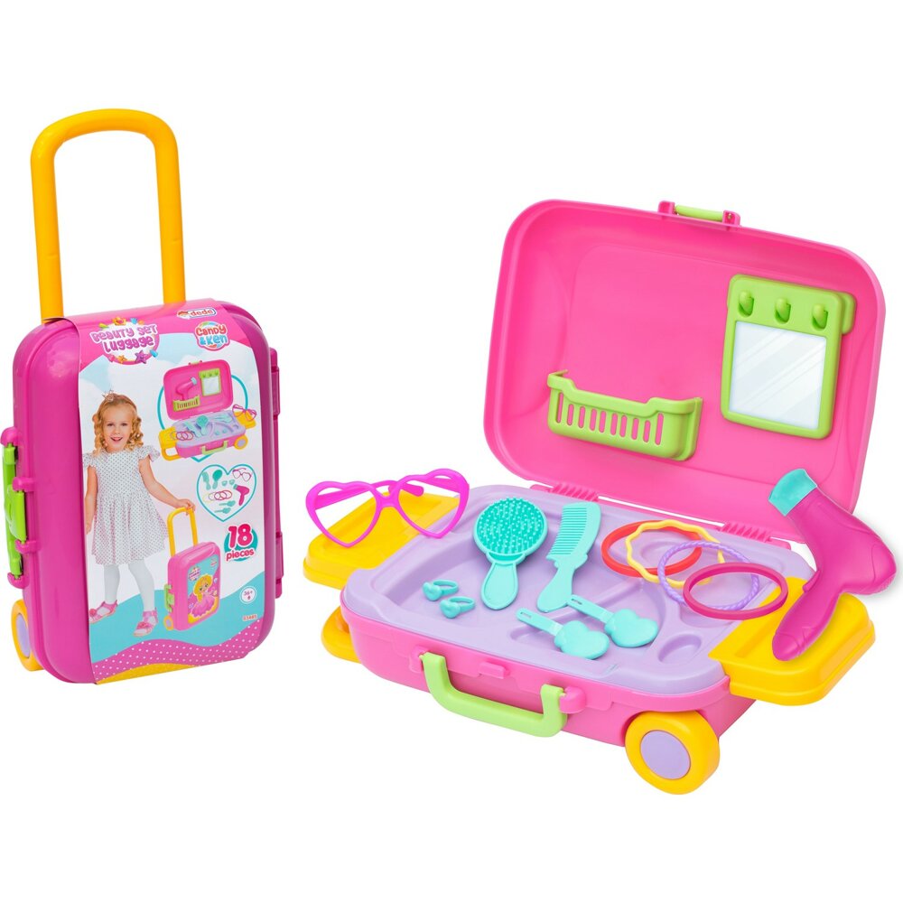 Dede Candy & Ken Beauty Toy Set for Girls, Pink Suitcase Set, for Girls, High Quality Plastic, Noncarcinogen