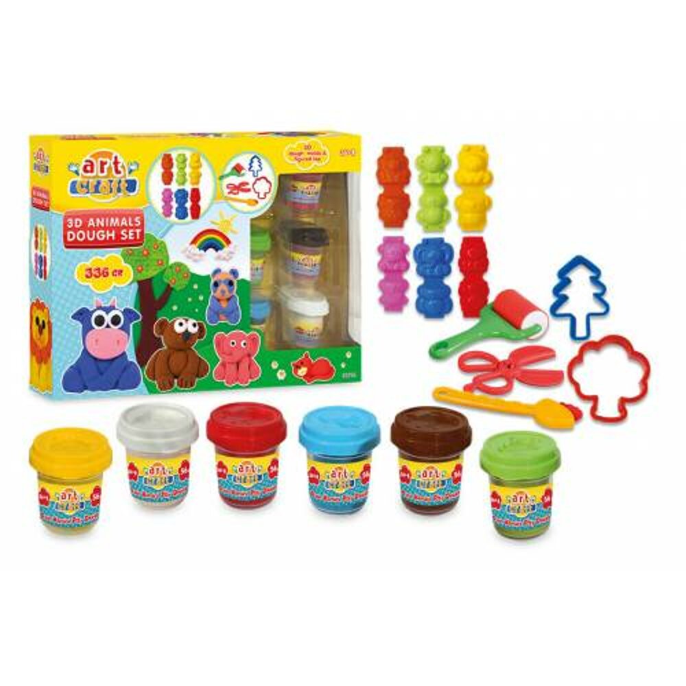 Dede 3D Animals Dough Set, Scissors and Shaped Molds, Suitable for Children 36 Months and Up , Colorful