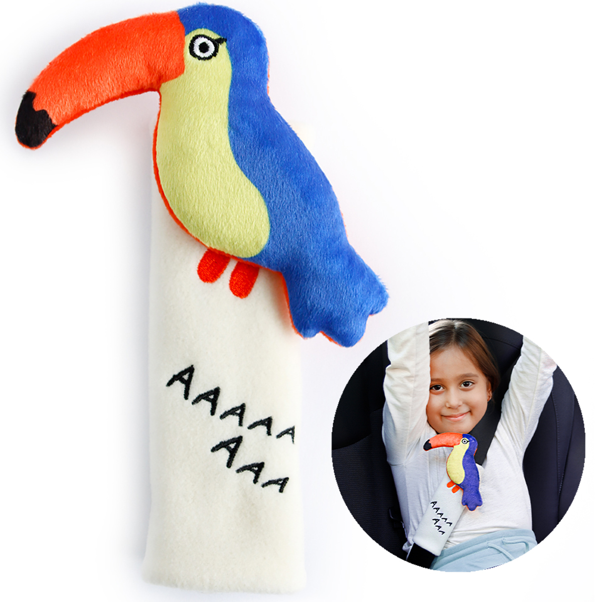 Milk&Moo Flying Toucan Seat Belt Pillow For Kids, Ultra Soft Head, Neck, Shoulder Support in Car, Seatbelt Covers for Kids, Toddler Seat Belt Cushion, Animal Travel Pillow