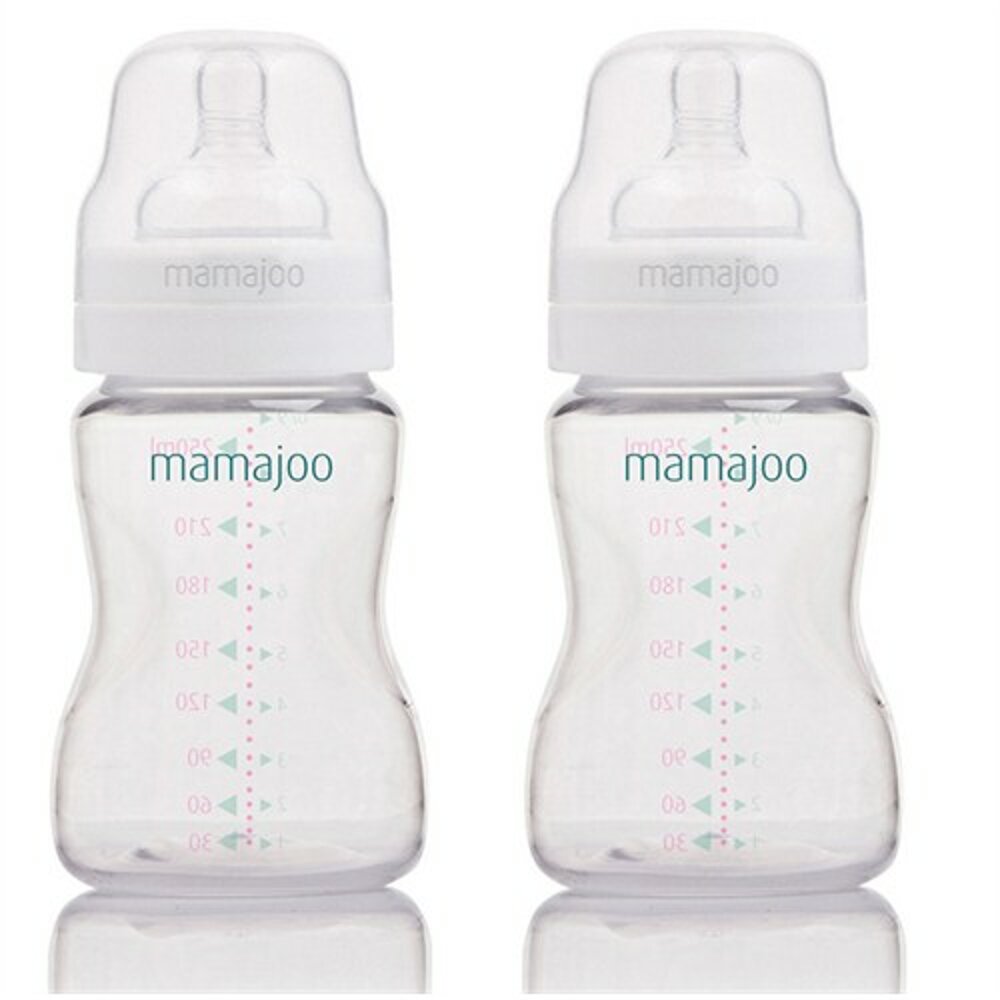 Mamajoo Silver Twin Pack Feeding Bottle, 250 ml, BPA Free, For Newborn Babies, Baby Health,  0+ months
