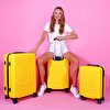 Picture of Biggdesign Cats Hardshell Spinner Luggage Set, Yellow, 3 Pcs. 