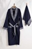 Picture of  Koza Home Dowry Set Navy Blue Mini, Bathroom Set, Single Bathrobe and Towel, Foot Towel, Wicker Basket and 2 Soaps