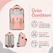 Biggdesign Cats USB Girişli Suya Dayanıklı 14 inç Laptop Uyumlu Okul Sırt Çantası Pembe. ürün görseli