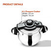 Picture of Serenk 6L Stainless Steel Pressure Cooker, Dishwasher Safe, Induction Compatible, Safety Lock