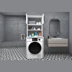 Çamaşır Makinesi Dolabı 3 Raflı Kapaklı Banyo Dolabı Mat Beyaz resmi