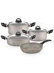 Hascevher Terra 7 Pcs Nonstick Set Cam Kapaklı(18/22Ten/26Kar/26Tv)	Renk: Krem Siyah   . ürün görseli