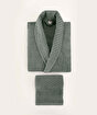 Picture of Koza Home Likya 100% Cotton Green-White 4-Piece Dowry Family Bathrobe and Towel Set 2 Bathrobes 2 Towels 1060A Standard