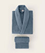 Picture of Koza Home Likya 100% Cotton Blue-White 4-Piece Dowry Family Bathrobe and Towel Set 2 Bathrobes 2 Towels 1061A Standard