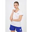 MoonSports Moonsports Kadın V Yaka Dikişli Tshirt,Beyaz Mavi,M. ürün görseli