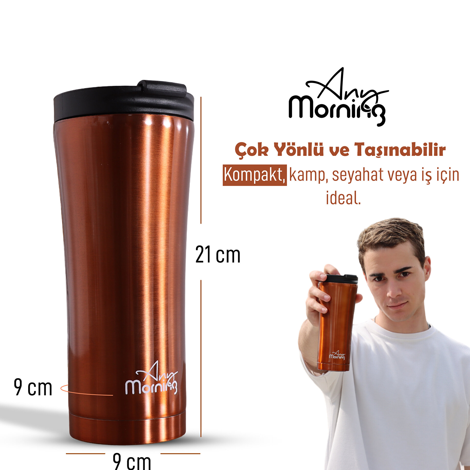 Any Morning SI231905 Travel Mug, 15 oz, Black