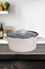 PR Home Enamel Glass-Lid Frying Pot 24 cm Cream