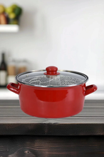 PR Home Enamel Glass-Lid Frying Pot 24 cm Red