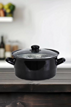 PR Home Enamel Glass-Lid Frying Pot 22 cm Black