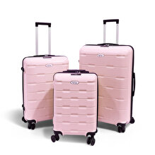 Biggdesign Moods Up 3-Piece Luggage Set, TSA Lock, ABS Hard Shell, Pink