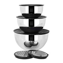 Serenk Modernist 9 pcs Stainless Steel Mixing and Storage Bowl Set with Grater