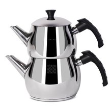 Serenk Modernist Steel Teapot | 1 L Teapot, 1.5 L Bottom, Induction Compatible, Stainless Steel
