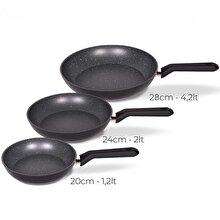  Serenk Excellence 3-Piece Granite Pan Set - Induction Compatible (20 cm/7.87 inches, 24 cm/9.45 inches, 28 cm/11.02 inches)