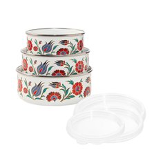 Serenk 3-Piece Enamel Food Storage Bowl Set with Airtight Vacuum Lids – Stovetop & Induction Safe Nesting Bowls (0.7 Qt, 0.85 Qt, 1.06 Qt)