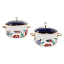 Serenk 2-Piece Enamel Dutch Oven Casserole Set, 4.2 Qt & 6.5 Qt Stockpots with Lids, Induction Safe (Navy Blue & Gold)