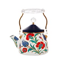 Serenk 2.2 Qt (2.1L) Premium Enamel Teapot with Crystal Knob & Gold Handle – Stovetop Tea Kettle for All Cooktops Including Induction (Navy Blue & White)