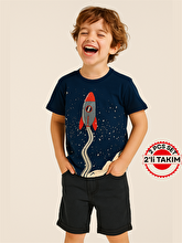 Casabony Rocket Denim Shorts + T-Shirt Set - 3 Years
