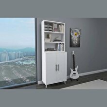 Enda Home Oras 6 Shelves 2 Doors Classic Bookcase White