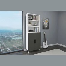 Enda Home Oras 6-Shelf 2-Door Classic Bookcase Anthracite - White