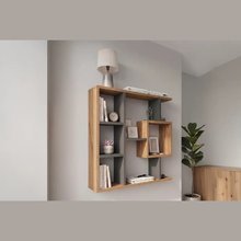 Enda Home Unique Dual-Use Wall Shelf / Mini Bookcase — Pine & Anthracite