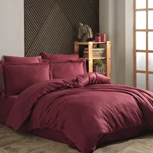 Hobby Striped Claret Red - Double Jacquard Satin Duvet Cover Set