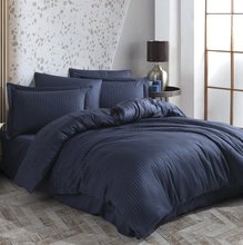Hobby Striped Navy Blue - Double Jacquard Satin Duvet Cover Set