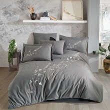 Hobby Premium Vera Grey - Poplin Double Embroidered Duvet Set