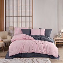 Hobby Diamond Salmon-Anthracite – Poplin Single Duvet Cover Set – 2 Pillowcases