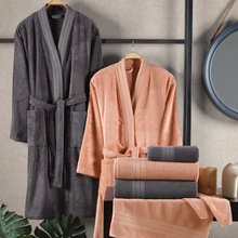 Hobby Sera - Cotton Bathrobe Set - Dark Peach and Dark Gray
