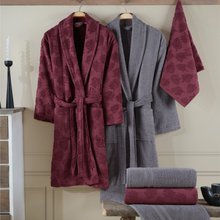 Hobby Talya - Cotton Bathrobe Set - Fuchsia & Dark Gray