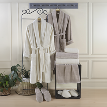 Hobby Lussa - Cotton Bathrobe Set - Cream/Dark Brown