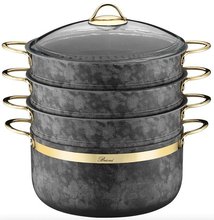 Brioni Royal Stone 5-Piece Nonstick, Scratch-Resistant Granite Dumpling Pot Set – Sandstone & Gold
