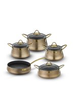 Elegance 9-Piece Nonstick, Scratch-Resistant Granite Cookware Set – Gold