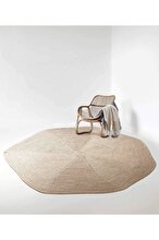 Koza Carpet Boulder Hand Knitted Hexagon Beige Washable Carpet Rug Balcony Terrace Living Room Corridor Carpet Cotton Straw Carpet 69591 120 x 120