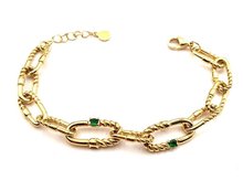 Welch Steel Welch Gold Green Stone Detailed Stainless Steel Bracelet