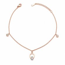 Welch Steel Welch Rose Stainless Steel Chain Stone Detailed Anklet