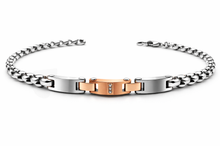 Welch Steel Welch Chain Rose Stone Detailed Stainless Steel Bracelet